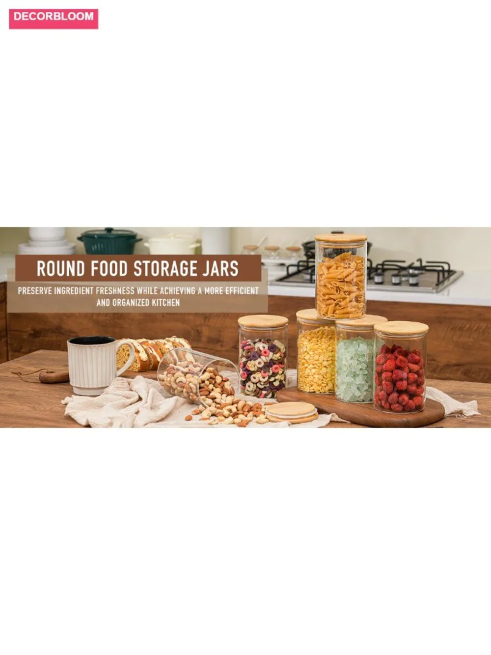6-Pack 32oz Airtight Glass Storage Containers with Bamboo Lids, Round Canisters